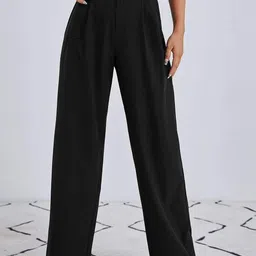FNOCKS Women Relaxed Straight Leg Straight Fit High-Rise Pleated Trousers-picture-29
