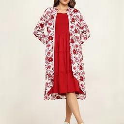 NG FASHION Printed Fit & Flare Smocked Tiered Dress With Shrug-picture-16
