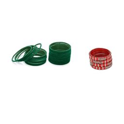 SOMIL Set Of 28 Red And Green Glass Bangles-image-10