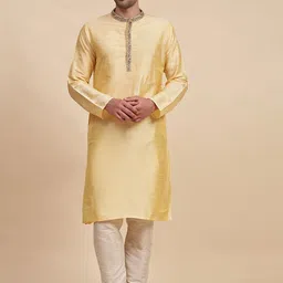 Moda Rapido Yoke Design Thread Work Mandarin Collar Straight Kurta With Pyjamas-image-1