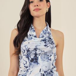 ZYNG Floral Printed Halter Neck Styled Back Crop Top-image-99