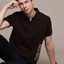 Moda Rapido Typography Printed Polo Collar Applique Cotton T-shirt-picture-38