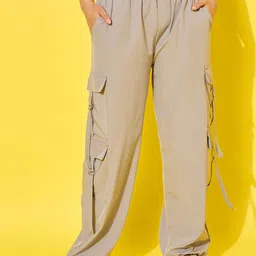 DIMPY GARMENTS Women Relaxed Loose Fit High-Rise Cargos Trousers-image-96