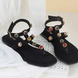 Metro Women Embellished Open Toe Wedge Gladiators-97