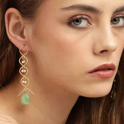 Anouk Gold Plated Teardrop Shaped Artificial Stones & Beads Studded Drop Earrings-14