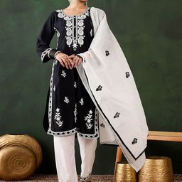 DIVASTRI CHIKANKARI Embroidered Thread Work Chikankari Straight Kurta & Trousers & Dupatta-picture-46