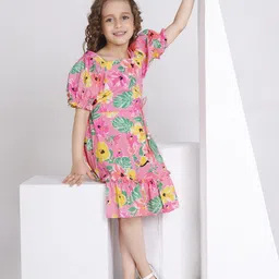 Peppermint Floral Print Puff Sleeve A-Line Dress-image-81