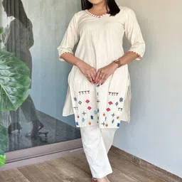 FFI Geometric Embroidered Pure Cotton Kurta With Trousers-picture-54