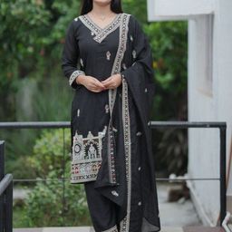 Ervaa fab Women Embroidered Regular Pure Silk Kurta with Salwar & With Dupatta-image-63