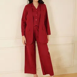 Stitchinc Flare It Halter-Neck Cotton Linen Waistcoat With Trouser & Jacket-image-1