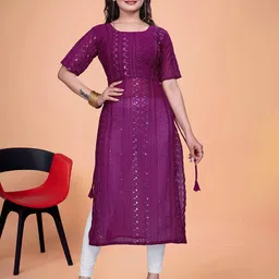 PARROT CREATION Floral Embroidered Sequins Straight Kurta-image-48