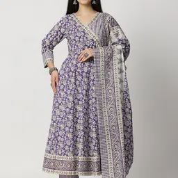 RAJMANDIRFABRICS Women Floral Printed Pure Cotton Anarkali Kurta with Trouser & Dupatta-image-22