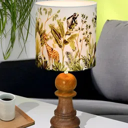 Homesake Green Printed Wood Industrial Cylindrical Shaped Table Lamp with Bulb-32