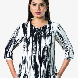 NOT SO PINK Women Abstract Printed Tie-Up Neck Top-picture-16