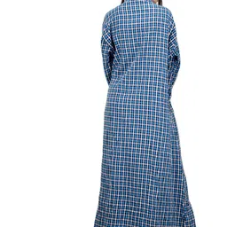 CLYMAA Blue Wool Blend Maxi Checked Nightdress-image-97