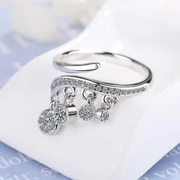 Bling Queen Silver Plated Cubic Zirconia Studded Finger Ring-49