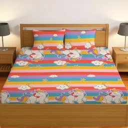 IVAZA Multicoloured Floral 300 TC Queen Bedsheet with 2 Pillow Covers-17