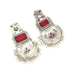 VENI 925 Silver-Plated Artificial Beaded Contemporary Oxidised Drop Earrings image 4