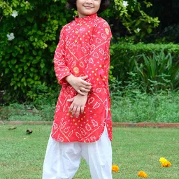 EthIndia Boys Bandhani Printed Regular Pure Cotton Kurta with Salwar-7
