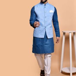 PRINTINDIA Mandarin Collar Pure Cotton Straight Kurta with Trousers-image-91