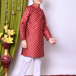 Cae Boys Embroidered Regular Sequinned Dupion Silk Kurta with Pyjamas image 4