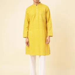 Fabindia Abstract Ikat Printed Mandarin Collar Cotton Straight Kurta-image-6