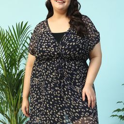 Oxolloxo Printed V-Neck Short Sleeves Swimwear CoverupTop-image-19