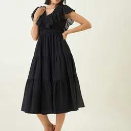 aayu Flutter Sleeve Georgette Fit & Flare Midi Dress image 2