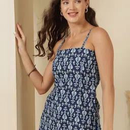 SZN Women Blue Printed Cotton Straight Tunic-picture-38
