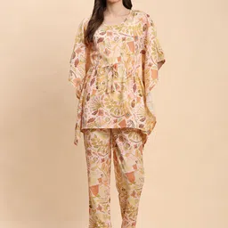 Noia Floral Printed Round Collar Kaftan Top With Trouser Co-Ords-picture-6