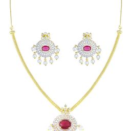 PRIVIU Gold-Plated American Diamond Studded Jewellery Set-image-17