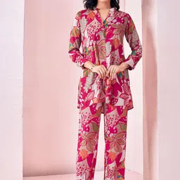 Peachmode Floral Printed Tunic & Trousers Co-Ords-image-18