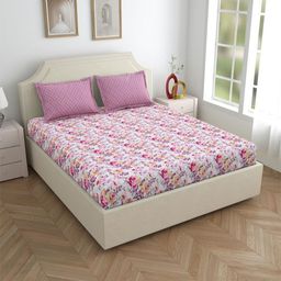Salona Bichona Pink & White Floral 180 TC King Bedsheet with 2 Pillow Covers-image-79