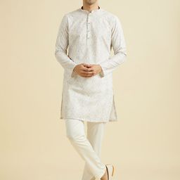 Manyavar Ethnic Motifs Embroidered Mandarin Collar Chikankari Straight Kurta With Pyjamas-image-69