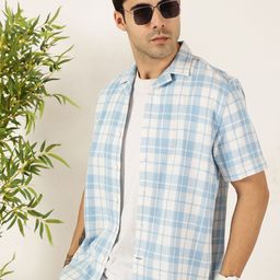 Mast & Harbour Men Premium Fit Cuban Collar Tartan Checked Cotton Casual Shirt-picture-45