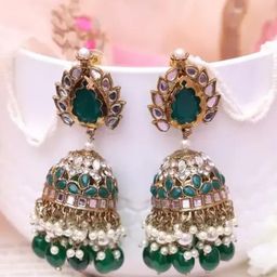 Crown Fabulous Jewellery Gold-Plated Kundan Studded Dome Shaped Jhumkas-image-95