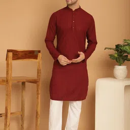 TREEMODA Men Embroidered Mandarin Collar Kurta with Pyjamas-picture-7