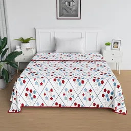 Aura White & Red Floral Printed AC Room Cotton 150 GSM Single Bed Blanket-picture-26