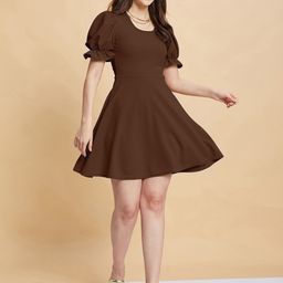 Selvia Women Puff Sleeve Fit & Flare Dress-image-84