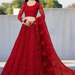 FULPARI Unisex Kids Embroidered Thread Work Semi-Stitched Lehenga & Unstitched Blouse With Dupatta-image-2