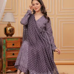 MANOJAVA Women Printed Regular Pure Cotton Kurta with Palazzos & With Dupatta image 5
