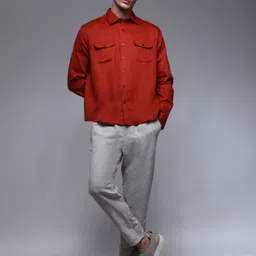 Paper Cut Oversized Solid Cotton Spread Collar Casual Shirt-picture-6