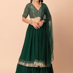 DIVASTRI Embellished Sequinned Semi-Stitched Lehenga & Unstitched Blouse With Dupatta image 2