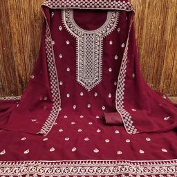SAINOOR Floral Embroidered Silk Georgette Unstitched Dress Material-picture-4