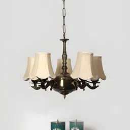 Devansh Off White Vintage cotton shade with Antique Golden Chandelier Metal Ceiling Lamp-12
