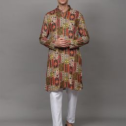 Exotic India Men Floral Printed Regular Kurta with Pyjamas-image-47