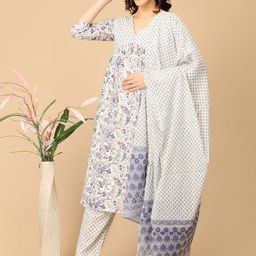 The Mom Store Women Floral Printed Regular Pure Cotton Kurta with Palazzos & With Dupatta-image-62