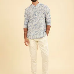 Manyavar Men Enchantment Abstract Printed Mandarin Collar Cotton Straight Short Kurta-picture-35
