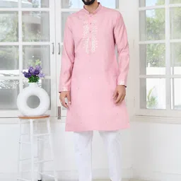 See Designs Men Floral Embroidered Regular Sequinned Pure Cotton Kurta with Pyjamas-14