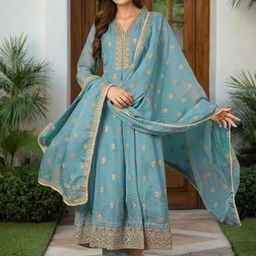 SANISA Women Ethnic Motifs Embroidered Regular Sequinned Kurta Set-image-9
